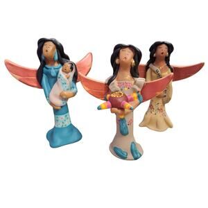 April Romo De Vivar Folk Art Native Signed Angel Southwest Figurines lot of 3